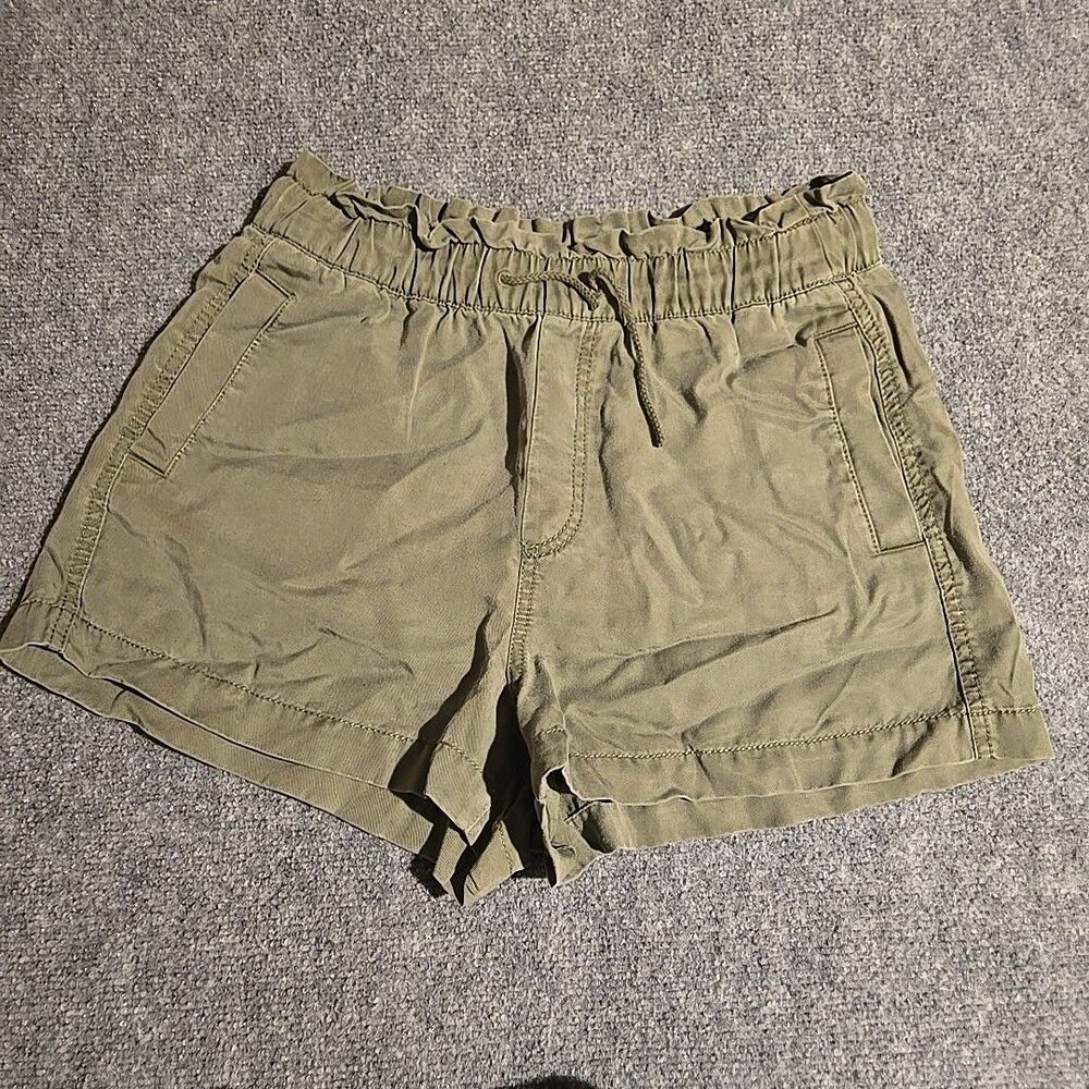 Loft Shorts Women Medium Green Drawstring Elastic Waist Paper Bag Pocket Beach